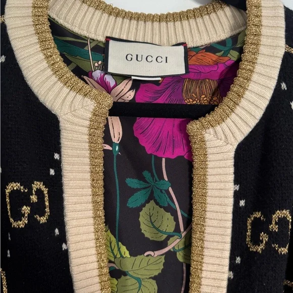 Gucci Black & Cream GG Logo Knit Open-Front Jacket - Picture 2 of 10